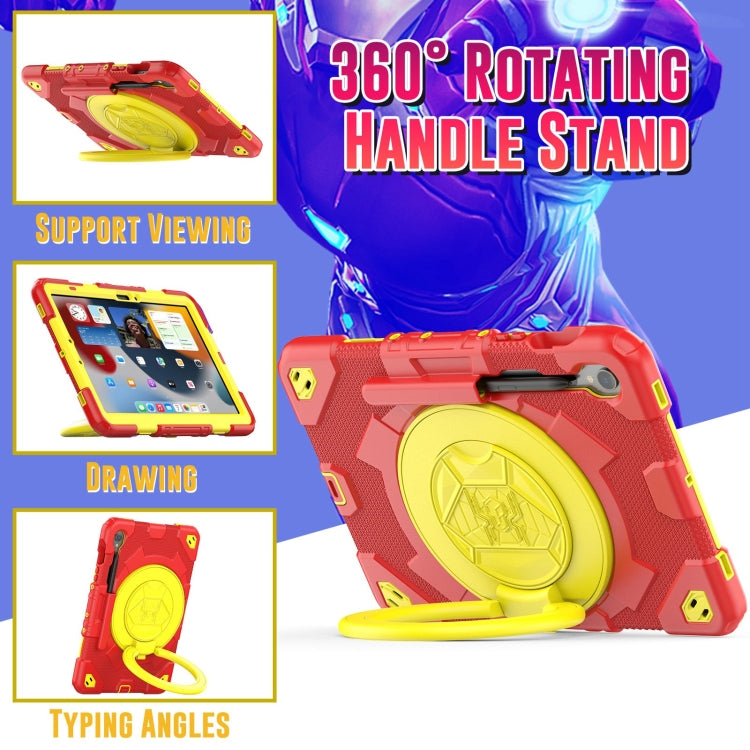 For Samsung Galaxy Tab S9 Spider Rotation Handle Silicone Hybrid PC Tablet Case(Yellow Red)