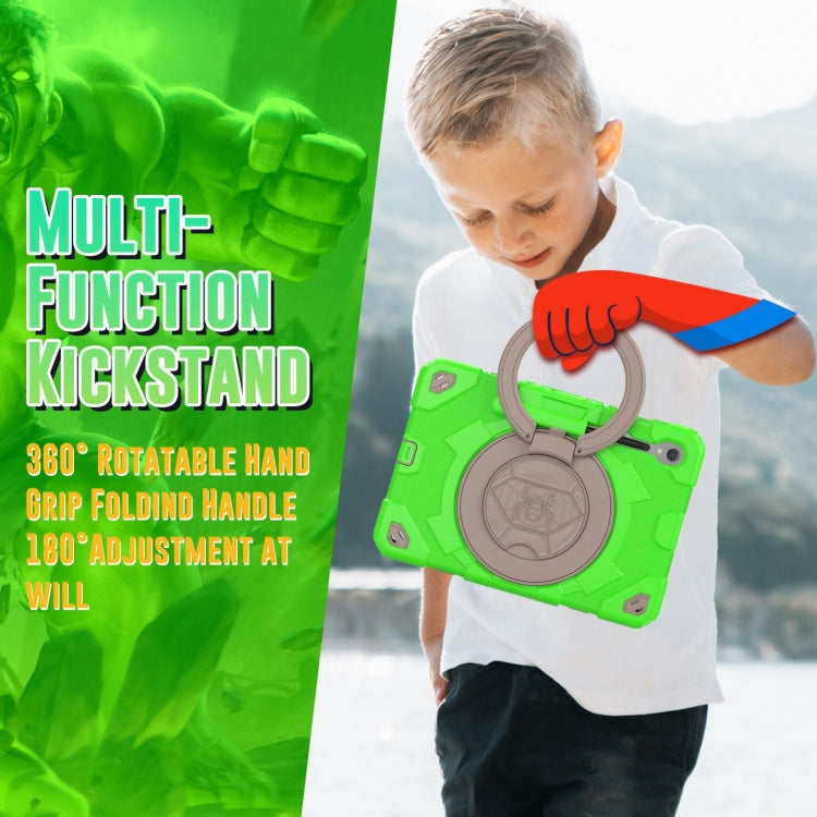 For Samsung Galaxy Tab S9 Spider Rotation Handle Silicone Hybrid PC Tablet Case(Grey Green)