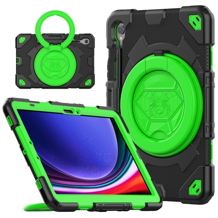 For Samsung Galaxy Tab S9 Spider Rotation Handle Silicone Hybrid PC Tablet Case(Black Green)