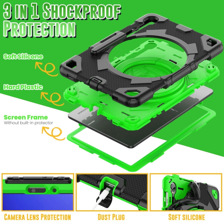 For Samsung Galaxy Tab S9 Spider Rotation Handle Silicone Hybrid PC Tablet Case(Black Green)