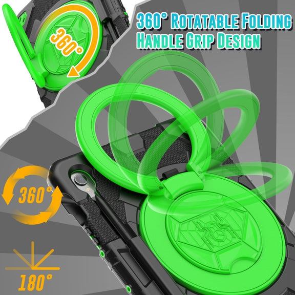For Samsung Galaxy Tab S9 Spider Rotation Handle Silicone Hybrid PC Tablet Case(Black Green)