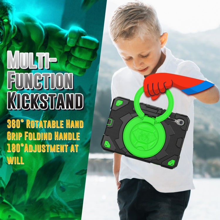 For Samsung Galaxy Tab S9 Spider Rotation Handle Silicone Hybrid PC Tablet Case(Black Green)