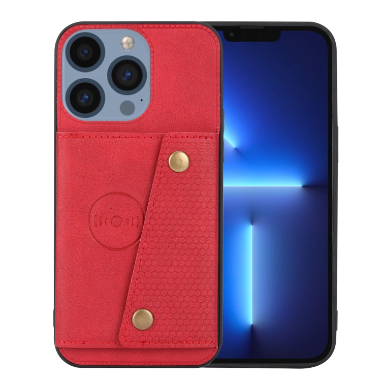 For iPhone 16 Pro Max Double Buckle Card Slots PU + TPU Phone Case(Red)