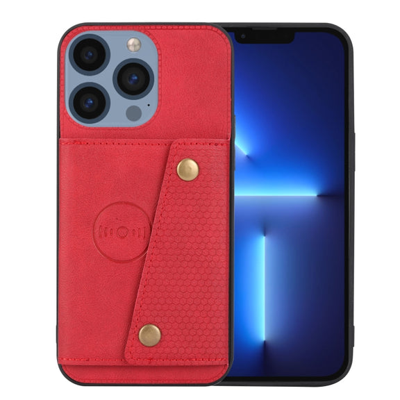 For iPhone 16 Pro Max Double Buckle Card Slots PU + TPU Phone Case(Red)