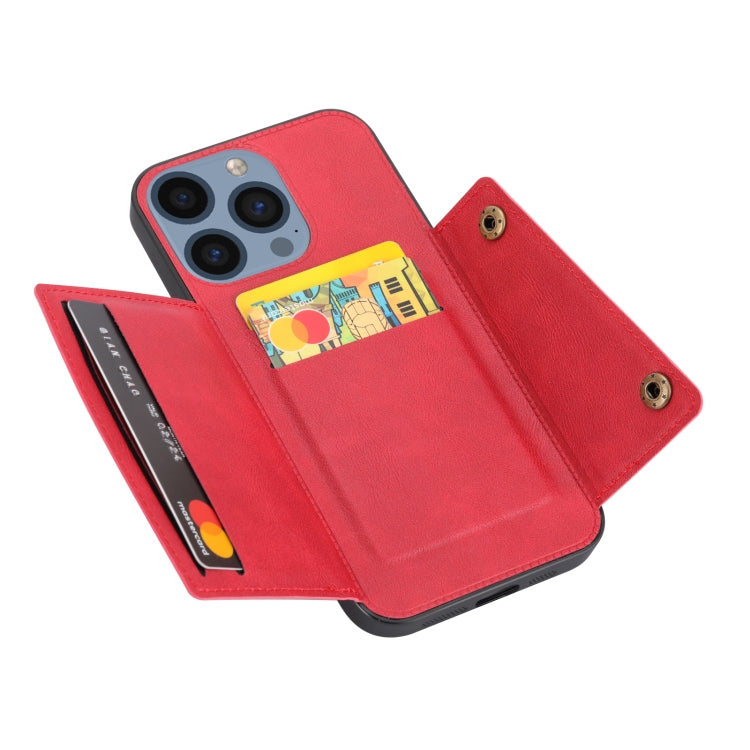For iPhone 16 Pro Max Double Buckle Card Slots PU + TPU Phone Case(Red)