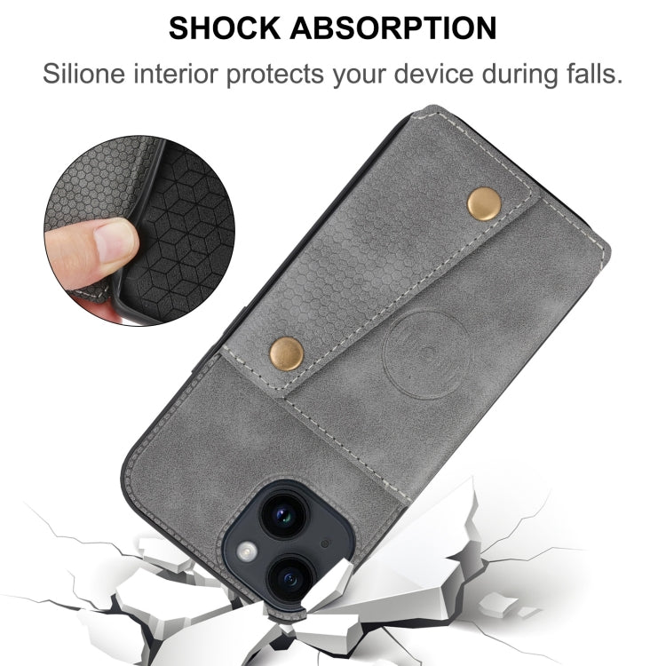 For iPhone 16 Double Buckle Card Slots PU + TPU Phone Case(Black)