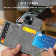 For iPhone 16 Double Buckle Card Slots PU + TPU Phone Case(Black)