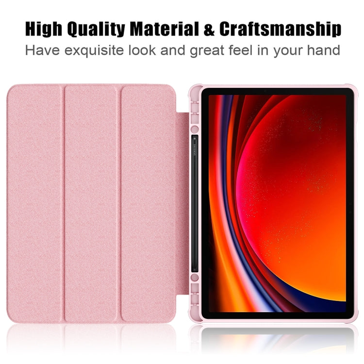 For Samsung Galaxy Tab S9 Acrylic 3-folding Smart Leather Tablet Case(Pink)