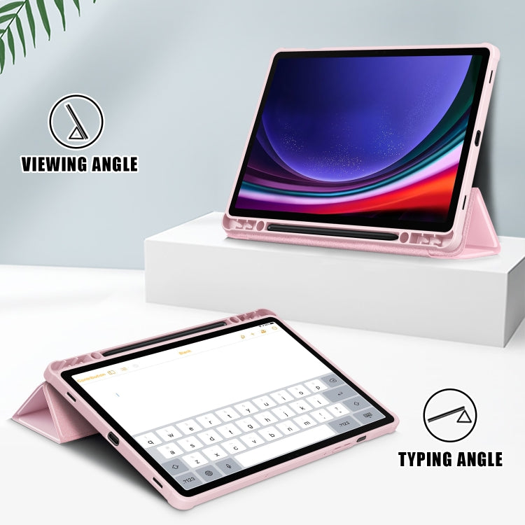 For Samsung Galaxy Tab S9 Acrylic 3-folding Smart Leather Tablet Case(Pink)