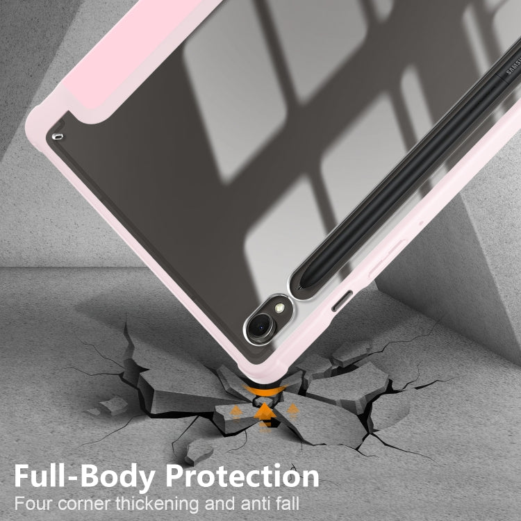 For Samsung Galaxy Tab S9 Acrylic 3-folding Smart Leather Tablet Case(Pink)