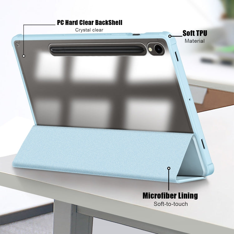 For Samsung Galaxy Tab S9 Acrylic 3-folding Smart Leather Tablet Case(Sky Blue)