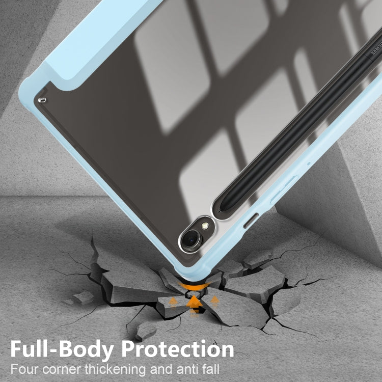 For Samsung Galaxy Tab S9 Acrylic 3-folding Smart Leather Tablet Case(Sky Blue)