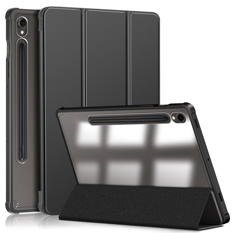 For Samsung Galaxy Tab S9 Acrylic 3-folding Smart Leather Tablet Case(Black)