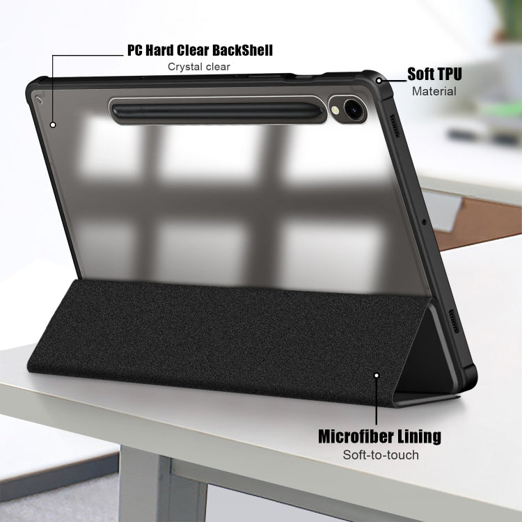 For Samsung Galaxy Tab S9 Acrylic 3-folding Smart Leather Tablet Case(Black)