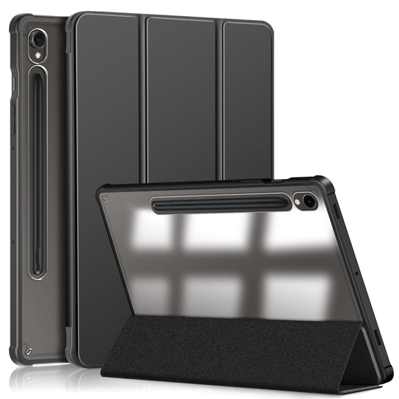 For Samsung Galaxy Tab S9 Acrylic 3-folding Smart Leather Tablet Case(Black)