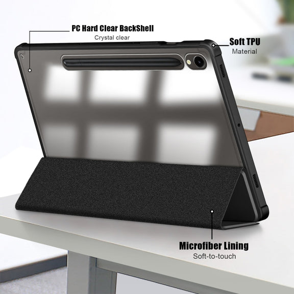 For Samsung Galaxy Tab S9 Acrylic 3-folding Smart Leather Tablet Case(Black)