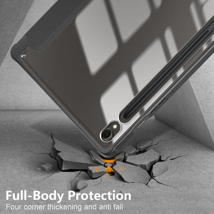 For Samsung Galaxy Tab S9 Acrylic 3-folding Smart Leather Tablet Case(Black)