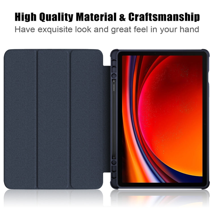 For Samsung Galaxy Tab S9 Acrylic 3-folding Smart Leather Tablet Case(Dark Blue)