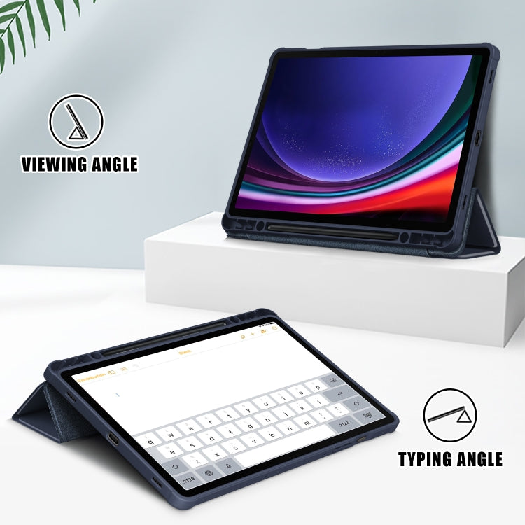 For Samsung Galaxy Tab S9 Acrylic 3-folding Smart Leather Tablet Case(Dark Blue)