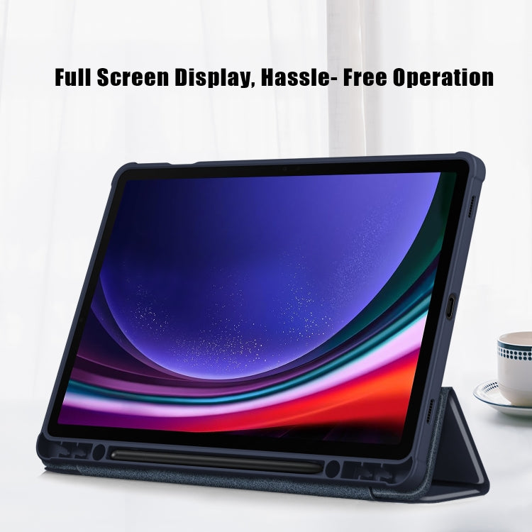 For Samsung Galaxy Tab S9 Acrylic 3-folding Smart Leather Tablet Case(Dark Blue)
