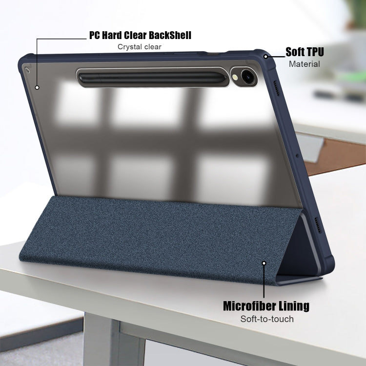 For Samsung Galaxy Tab S9 Acrylic 3-folding Smart Leather Tablet Case(Dark Blue)