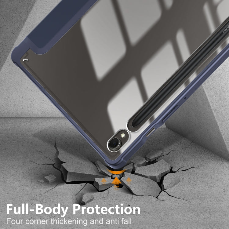 For Samsung Galaxy Tab S9 Acrylic 3-folding Smart Leather Tablet Case(Dark Blue)