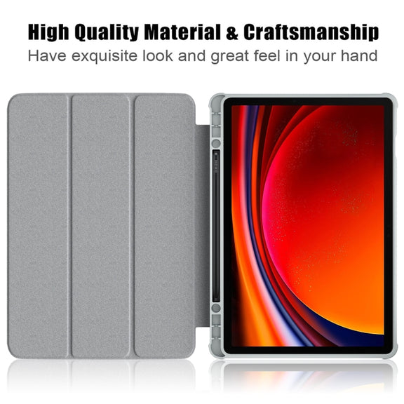 For Samsung Galaxy Tab S9 Acrylic 3-folding Smart Leather Tablet Case(Grey)