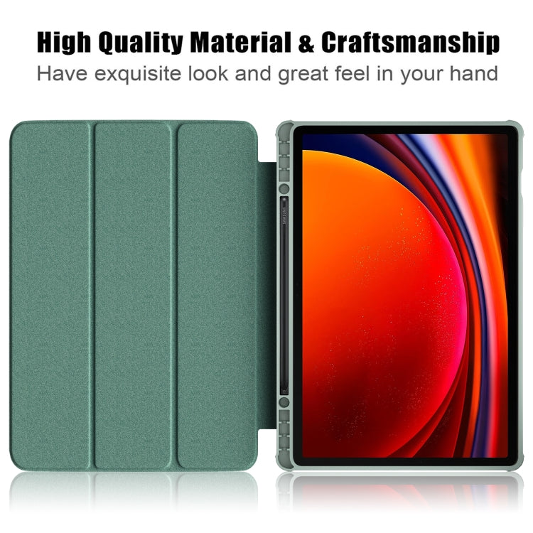 For Samsung Galaxy Tab S9+ Acrylic 3-folding Smart Leather Tablet Case(Deep Green)