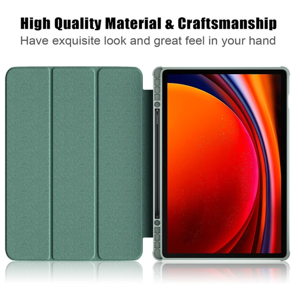 For Samsung Galaxy Tab S9+ Acrylic 3-folding Smart Leather Tablet Case(Deep Green)