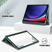 For Samsung Galaxy Tab S9+ Acrylic 3-folding Smart Leather Tablet Case(Deep Green)