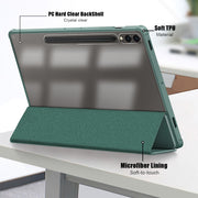 For Samsung Galaxy Tab S9+ Acrylic 3-folding Smart Leather Tablet Case(Deep Green)