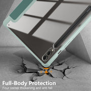 For Samsung Galaxy Tab S9+ Acrylic 3-folding Smart Leather Tablet Case(Deep Green)