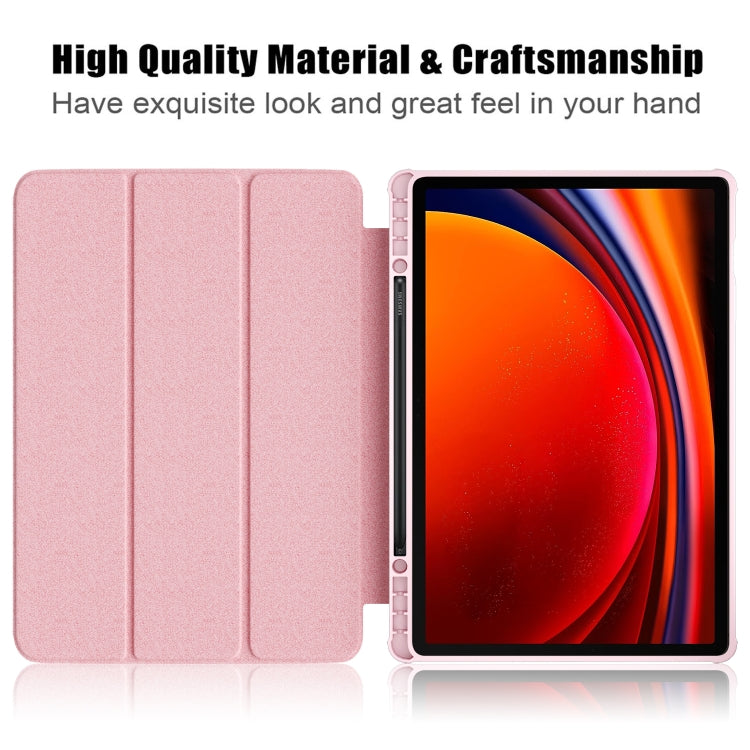 For Samsung Galaxy Tab S9+ Acrylic 3-folding Smart Leather Tablet Case(Pink)