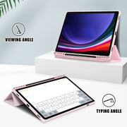 For Samsung Galaxy Tab S9+ Acrylic 3-folding Smart Leather Tablet Case(Pink)