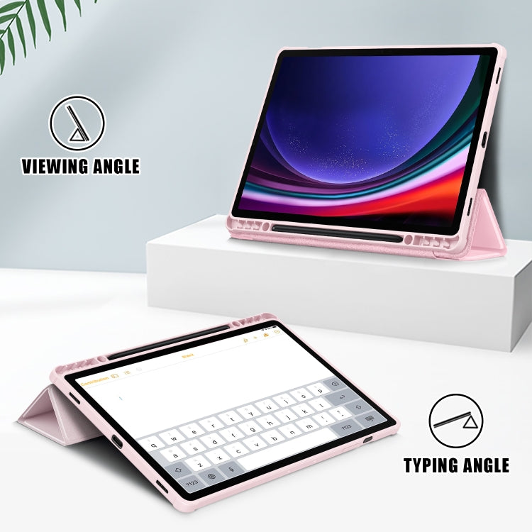 For Samsung Galaxy Tab S9+ Acrylic 3-folding Smart Leather Tablet Case(Pink)