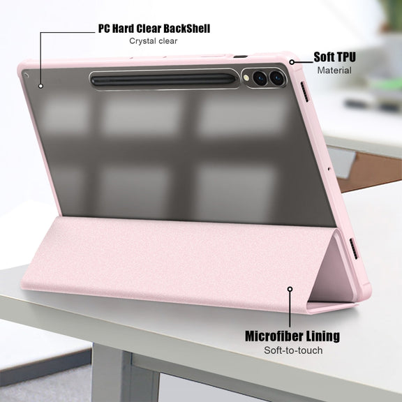 For Samsung Galaxy Tab S9+ Acrylic 3-folding Smart Leather Tablet Case(Pink)