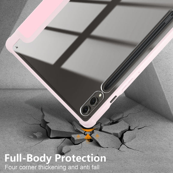 For Samsung Galaxy Tab S9+ Acrylic 3-folding Smart Leather Tablet Case(Pink)