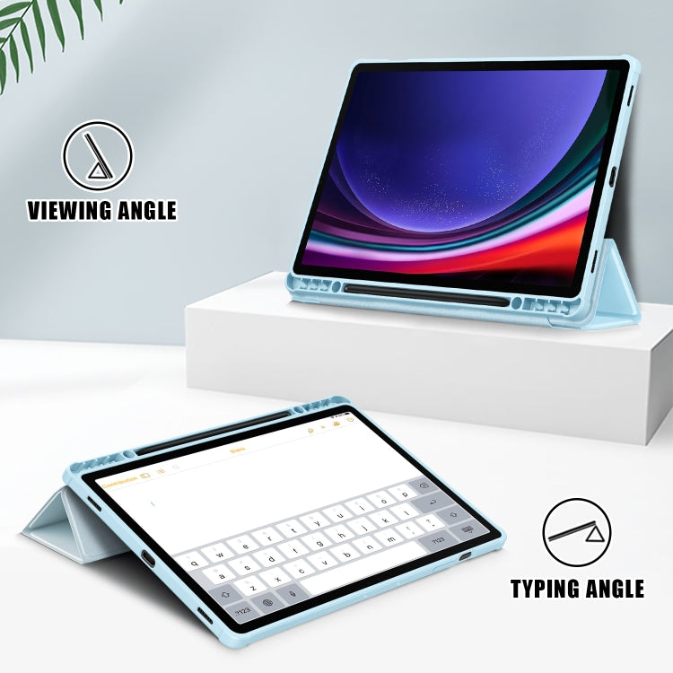For Samsung Galaxy Tab S9+ Acrylic 3-folding Smart Leather Tablet Case(Sky Blue)