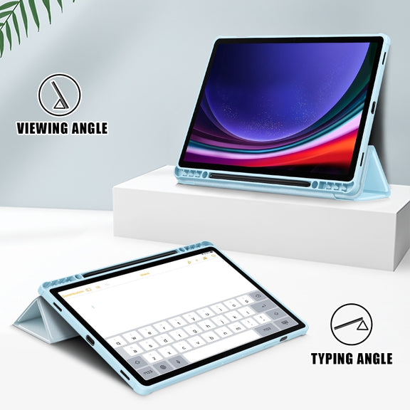 For Samsung Galaxy Tab S9+ Acrylic 3-folding Smart Leather Tablet Case(Sky Blue)