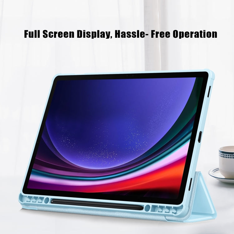 For Samsung Galaxy Tab S9+ Acrylic 3-folding Smart Leather Tablet Case(Sky Blue)