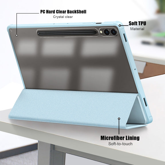 For Samsung Galaxy Tab S9+ Acrylic 3-folding Smart Leather Tablet Case(Sky Blue)