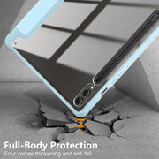 For Samsung Galaxy Tab S9+ Acrylic 3-folding Smart Leather Tablet Case(Sky Blue)