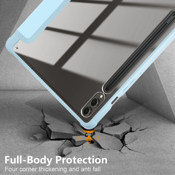 For Samsung Galaxy Tab S9+ Acrylic 3-folding Smart Leather Tablet Case(Sky Blue)