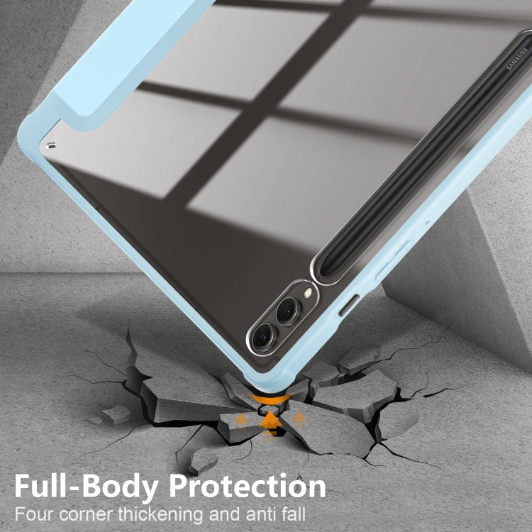 For Samsung Galaxy Tab S9+ Acrylic 3-folding Smart Leather Tablet Case(Sky Blue)