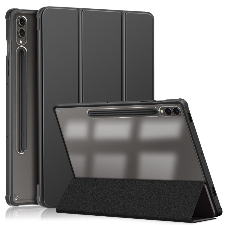 For Samsung Galaxy Tab S9+ Acrylic 3-folding Smart Leather Tablet Case(Black)