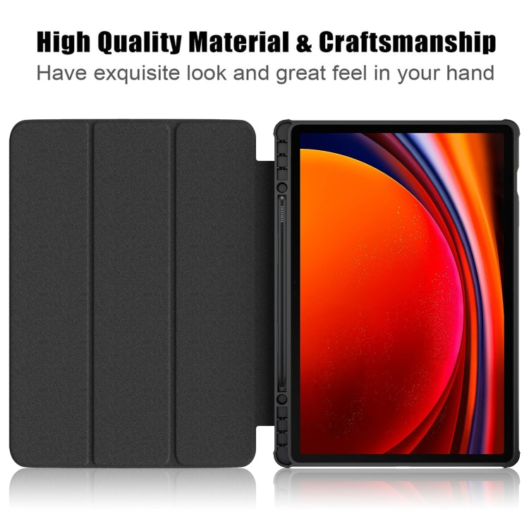 For Samsung Galaxy Tab S9+ Acrylic 3-folding Smart Leather Tablet Case(Black)