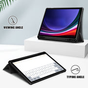 For Samsung Galaxy Tab S9+ Acrylic 3-folding Smart Leather Tablet Case(Black)