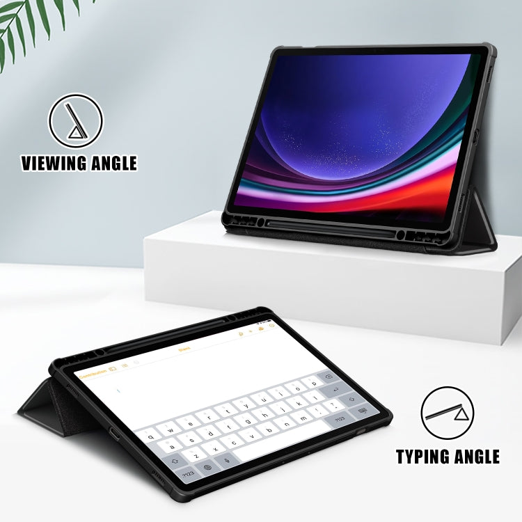 For Samsung Galaxy Tab S9+ Acrylic 3-folding Smart Leather Tablet Case(Black)