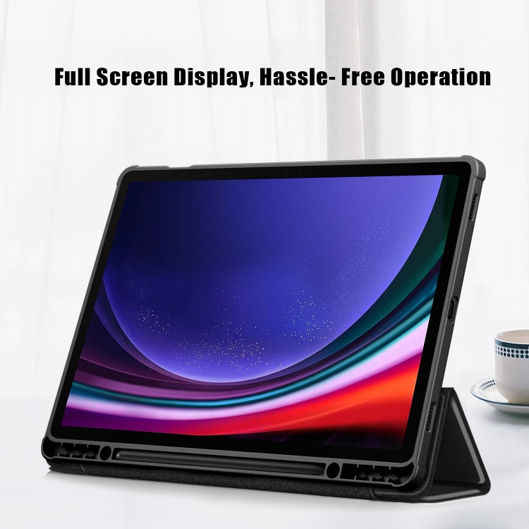 For Samsung Galaxy Tab S9+ Acrylic 3-folding Smart Leather Tablet Case(Black)