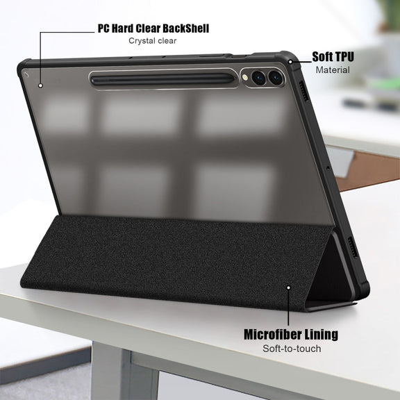 For Samsung Galaxy Tab S9+ Acrylic 3-folding Smart Leather Tablet Case(Black)